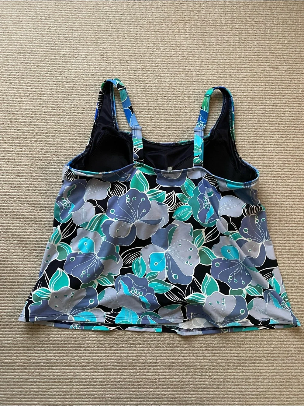 Lands' End Tankini Top Swimsuit Underwire Black Teal Turquoise Size 18W